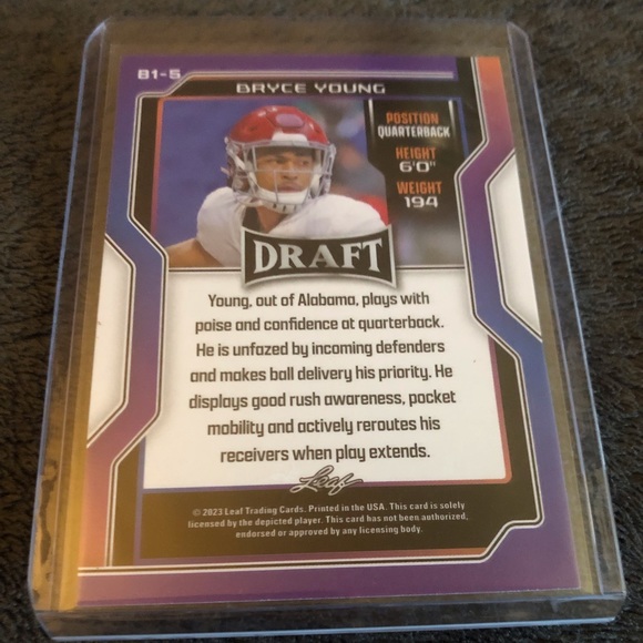 Bryce Young 2023 RC Leaf Rookie Draft Card-Carolina Panthers - Picture 2 of 2